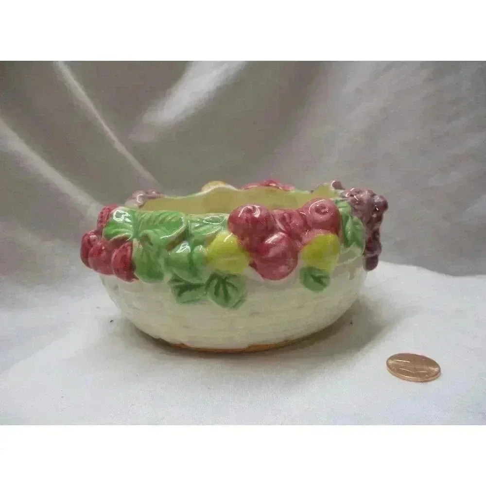 Vintage Yankoware Fruit motif bowl, Planter, Japan